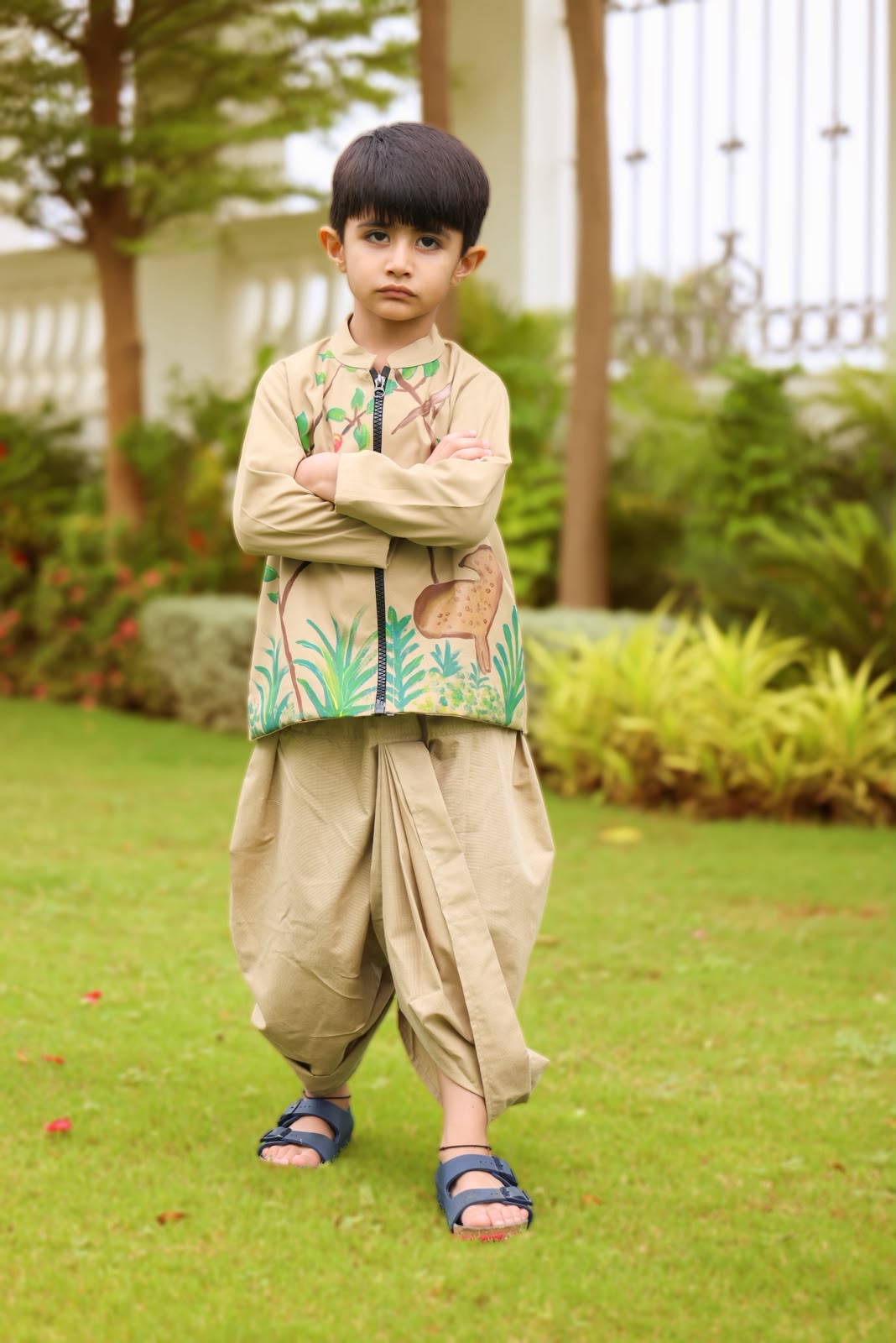 Hand-painted jacket with dhoti pants